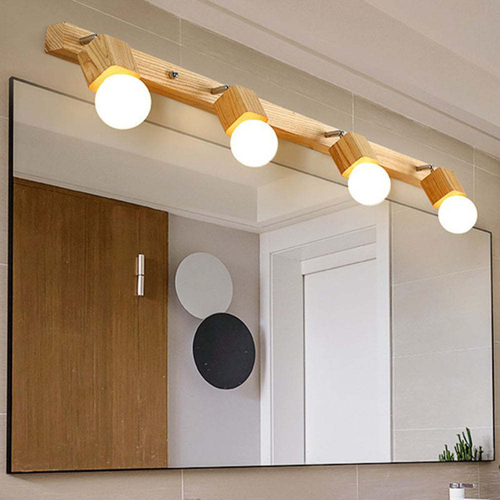 Ozawa modern wood and metal vanity light above mirror