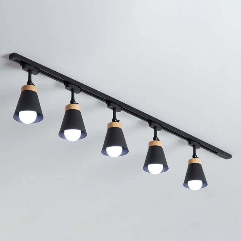 Black Haney LED track lighting fixture with wood accents