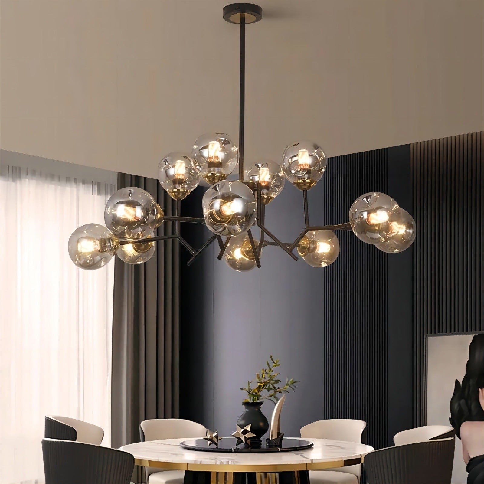 Valentina Modern Pendant Light in Dining Room, glass bulbs
