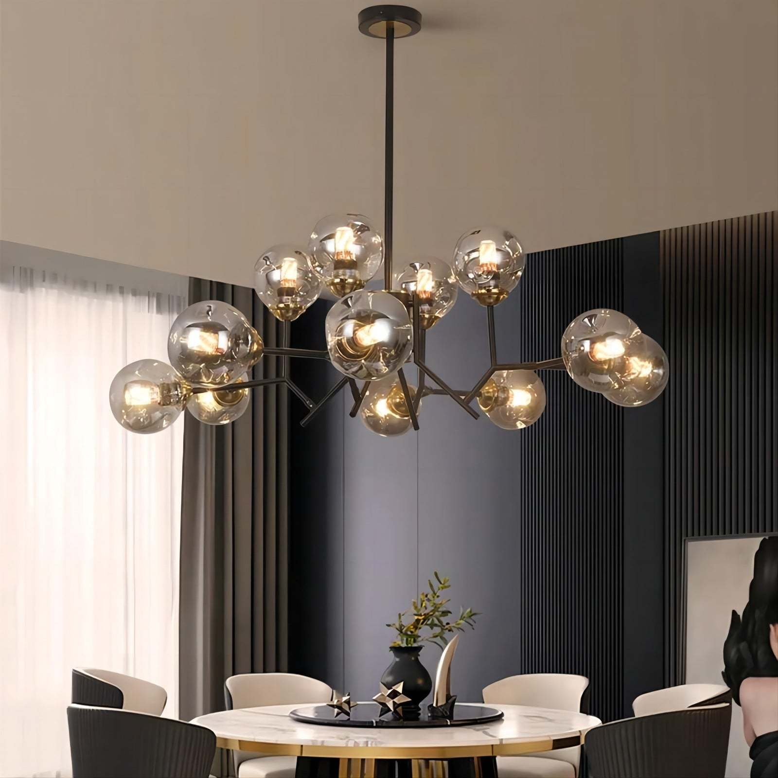 Valentina Modern Pendant Light in Dining Room, glass bulbs