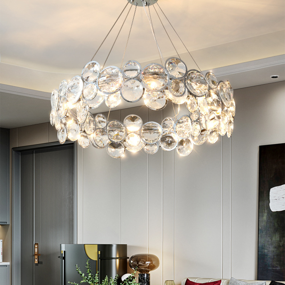 Modern LED Round Crystal Chandelier over living room decor