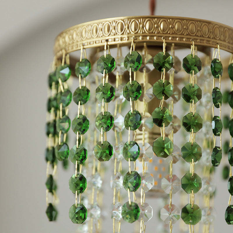 Close-up: Kristy pendant light detail, green crystal beads