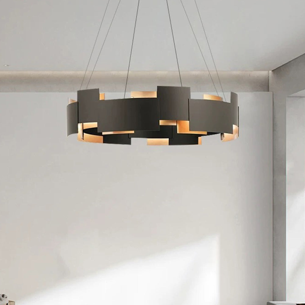 Modern Evette ring pendant lamp, black and gold lighting fixture