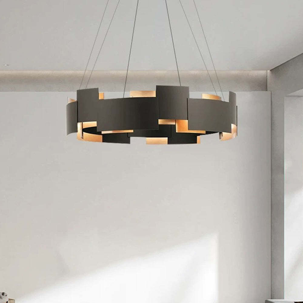 Modern Evette ring pendant lamp, black and gold lighting fixture