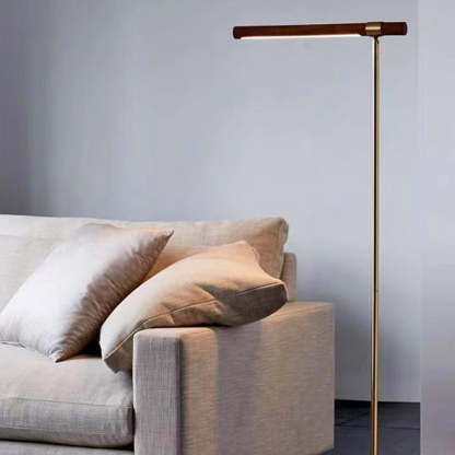 Modern Edge floor lamp with wood shade in living room setting