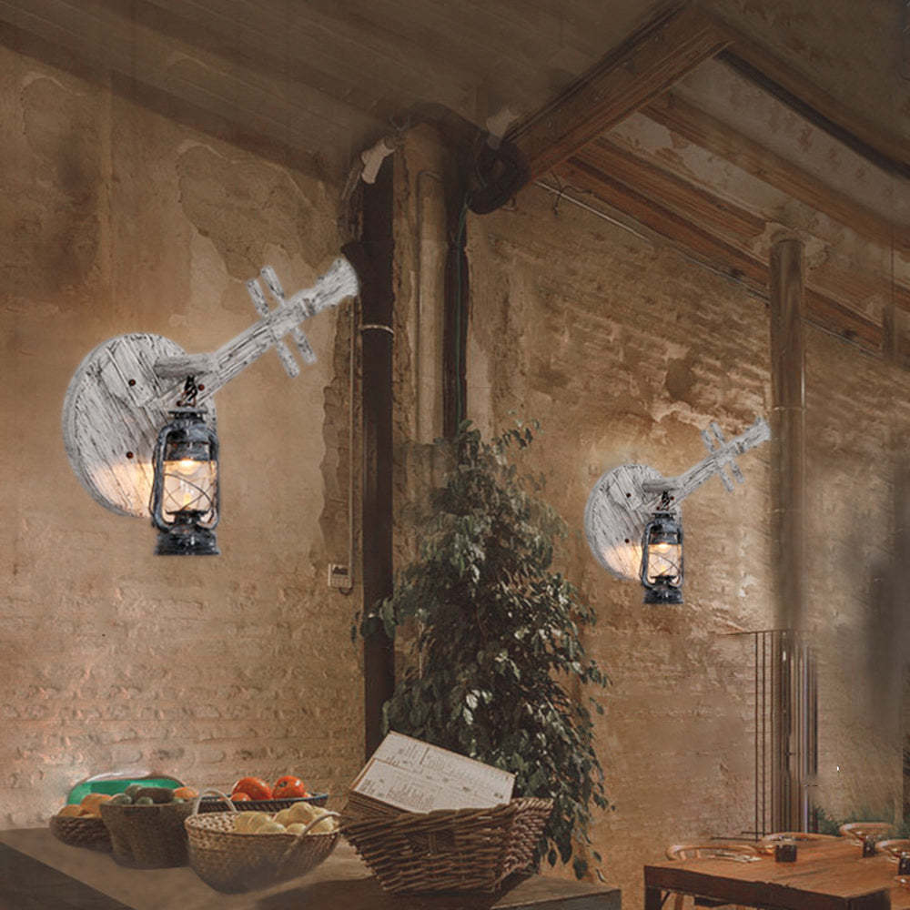 Austin Lute Wall Lamp: Vintage Lantern, Pine Wood