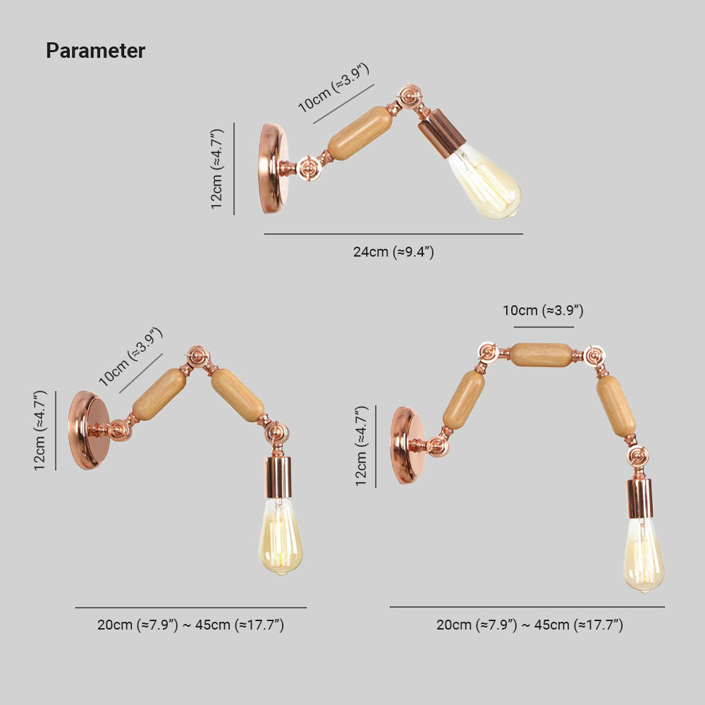 Alessio Wall Lamp dimensions - adjustable wooden fixture