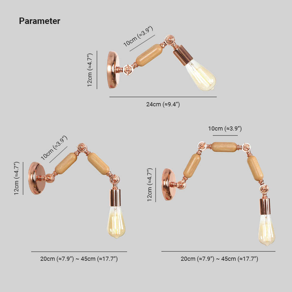 Alessio Wall Lamp dimensions - adjustable wooden fixture
