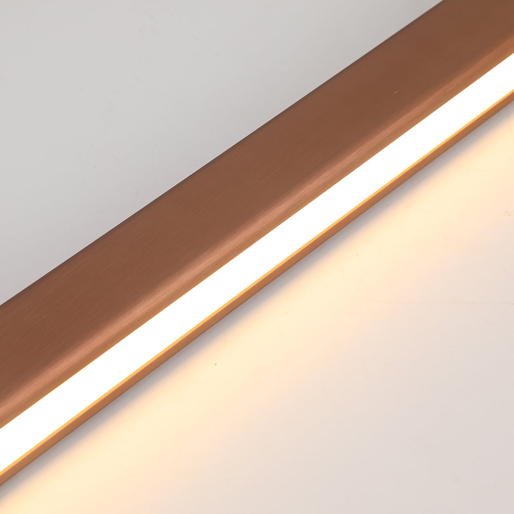 Bronze linear LED pendant light, close-up. Modern lighting. Edge Modern Linear Metal LED Pendant Light