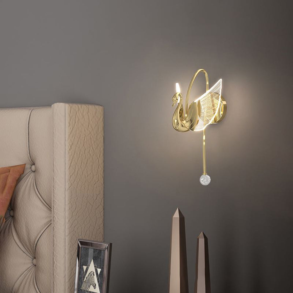 Art Deco Swan Wall Lamp in Bedroom Setting