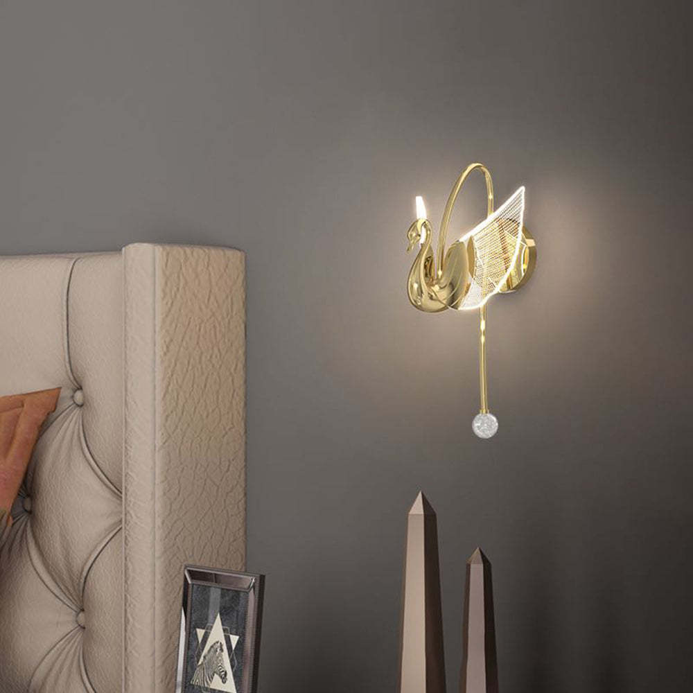 Art Deco Swan Wall Lamp in Bedroom Setting