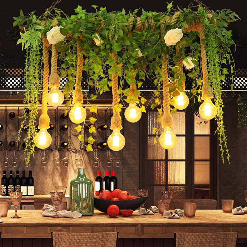 Floral Nest Pendant Light with Ropes and Greenery