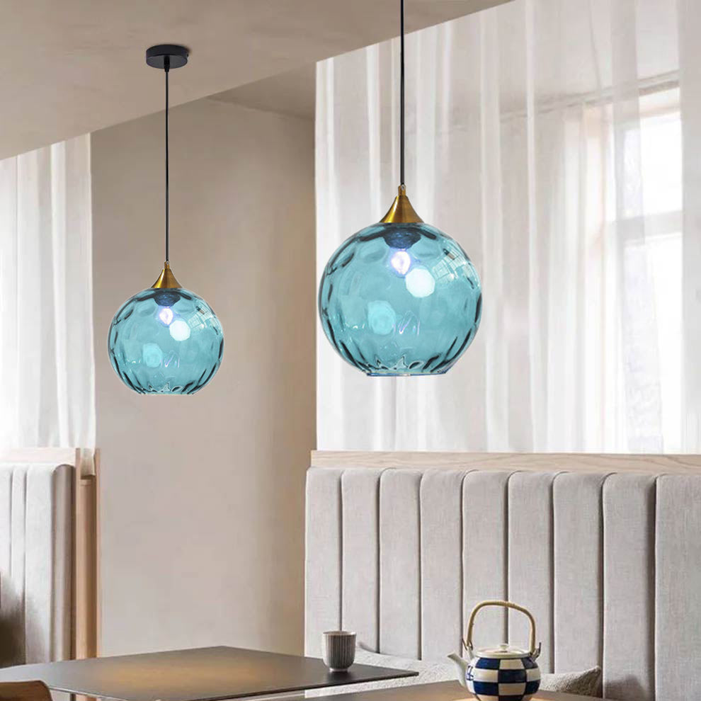 Blue Hailie glass pendant lights for dining ambiance
