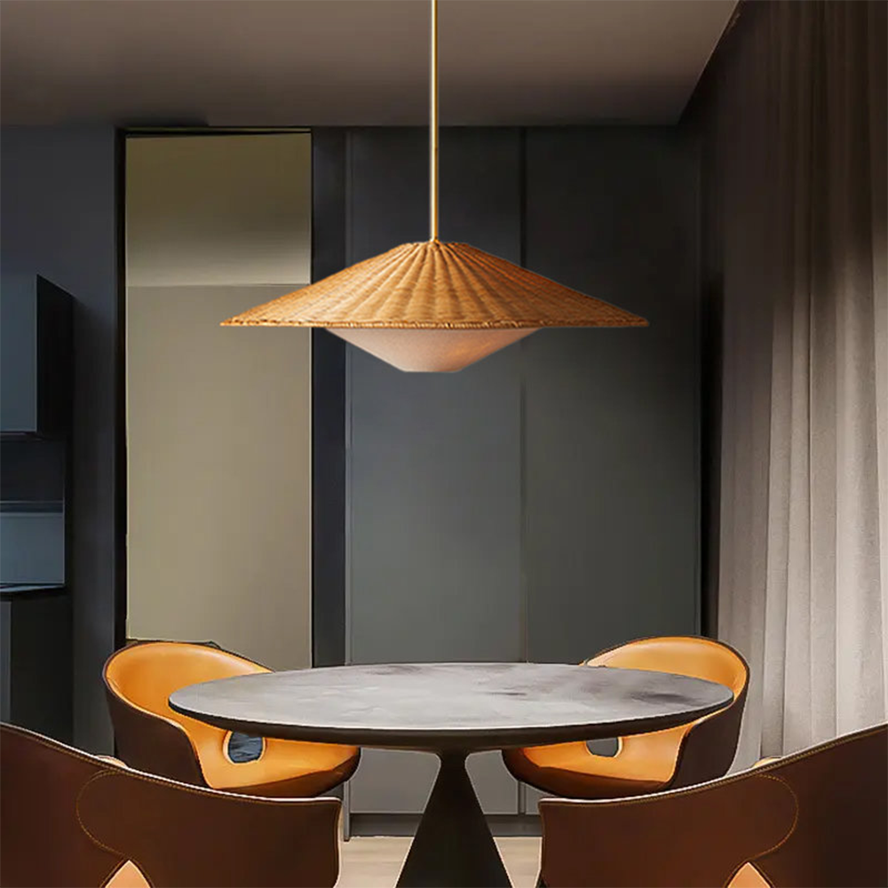 Muto Rattan Pendant Light over dining table, interior design