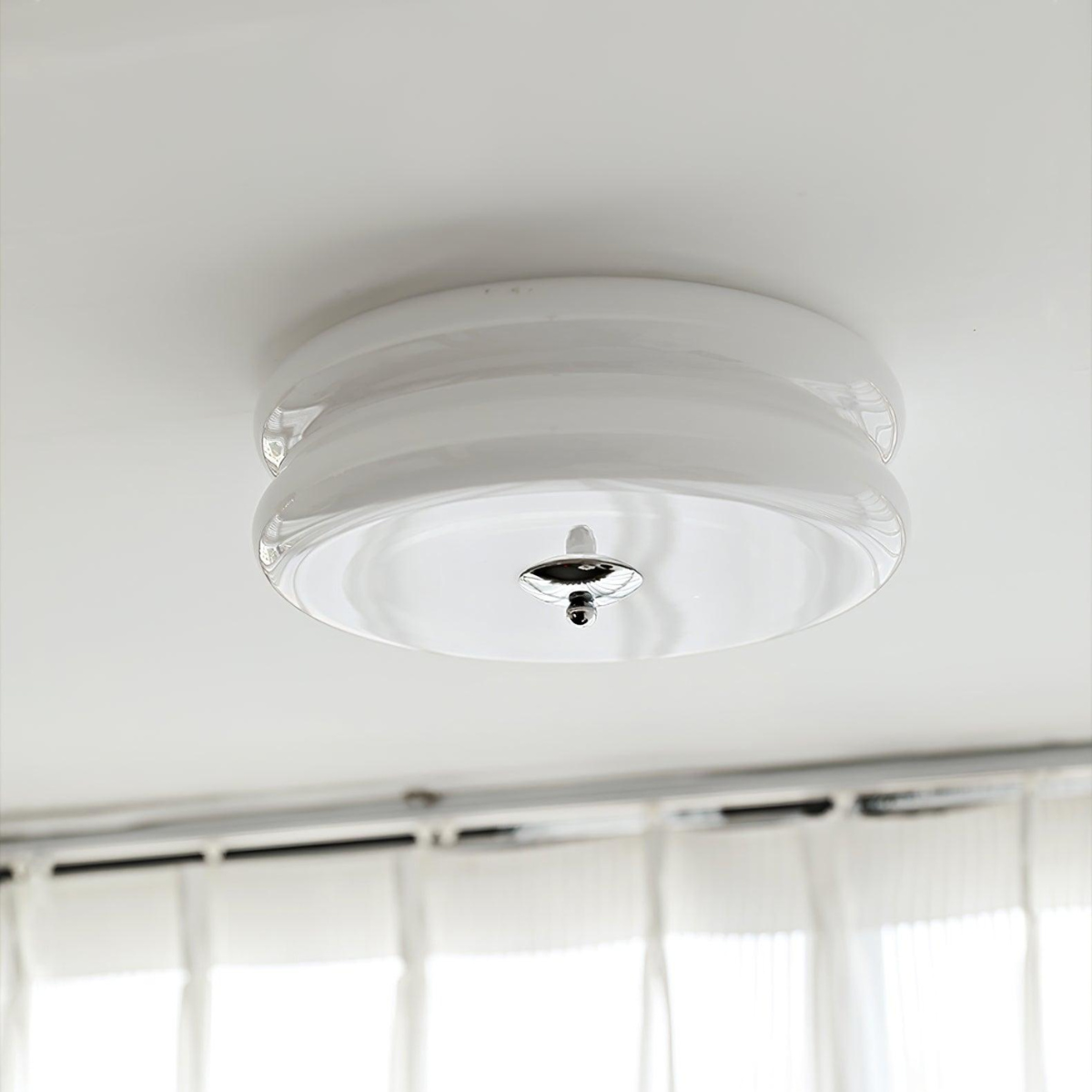 Modern round ceiling light, glass fixture, bedroom lighting