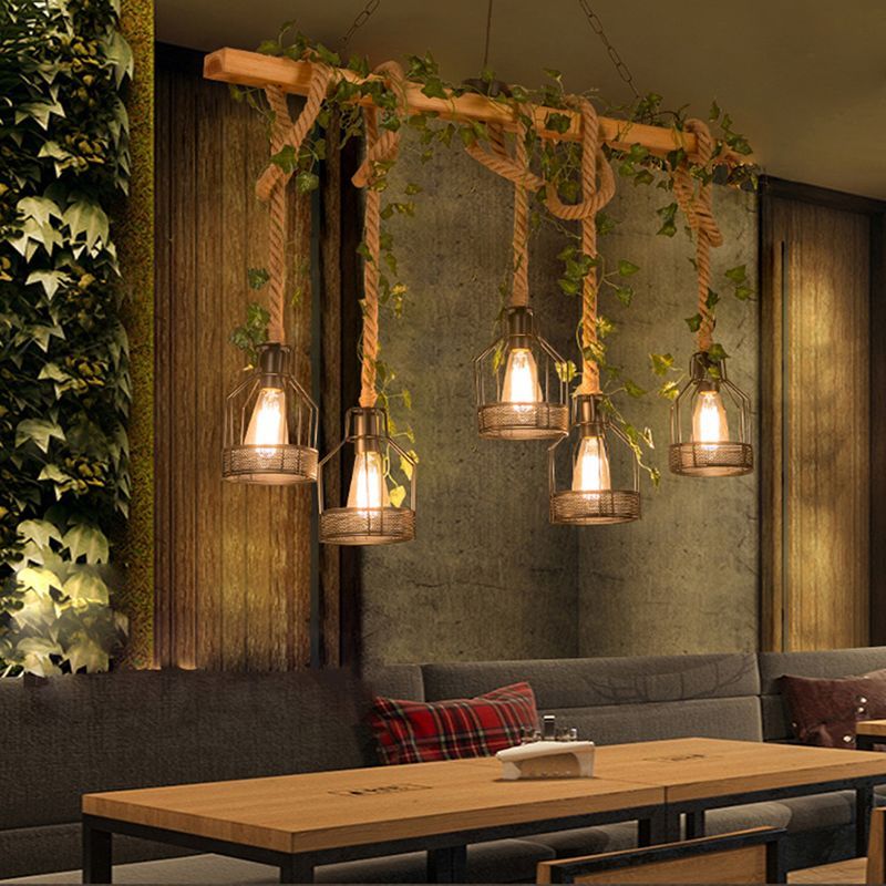 Alessio Farmhouse Pendant Light with Caged Bulbs
