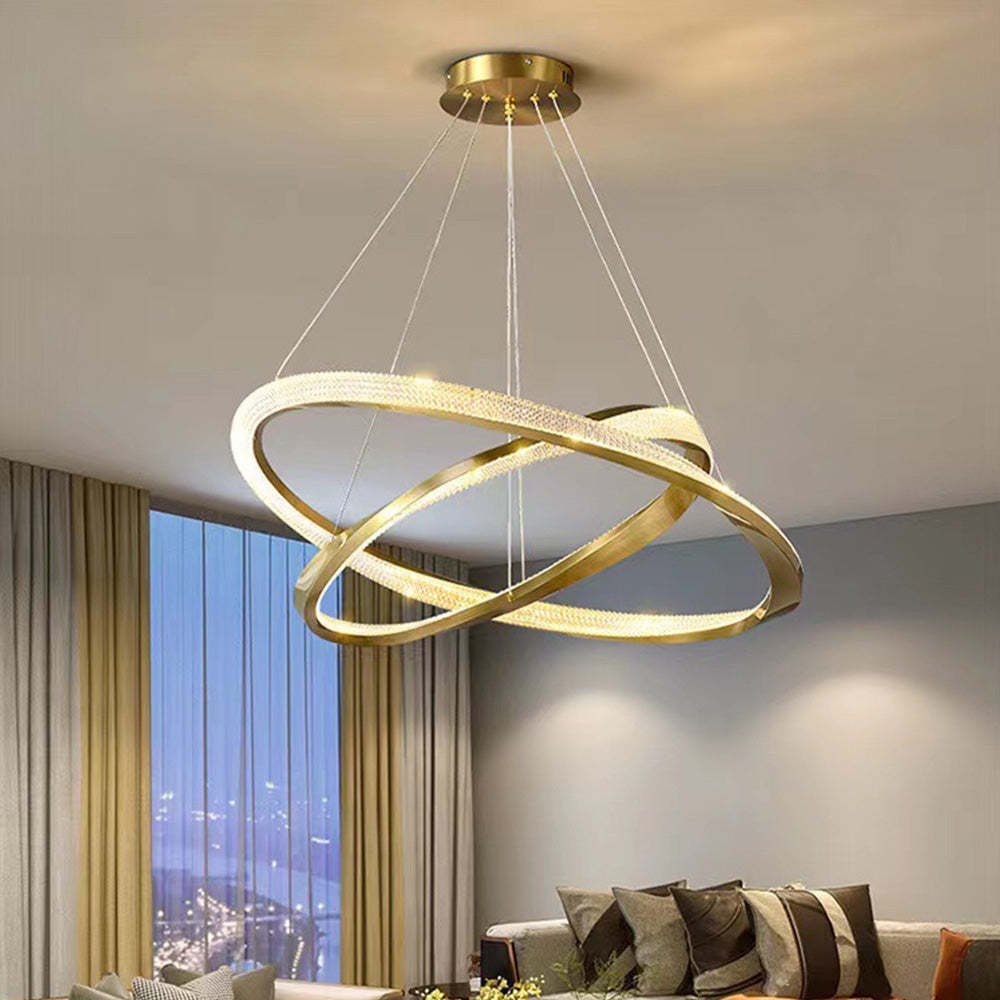 Kirsten Pendant Light, Gold Finish, 2-Ring Design, Interior Decor
