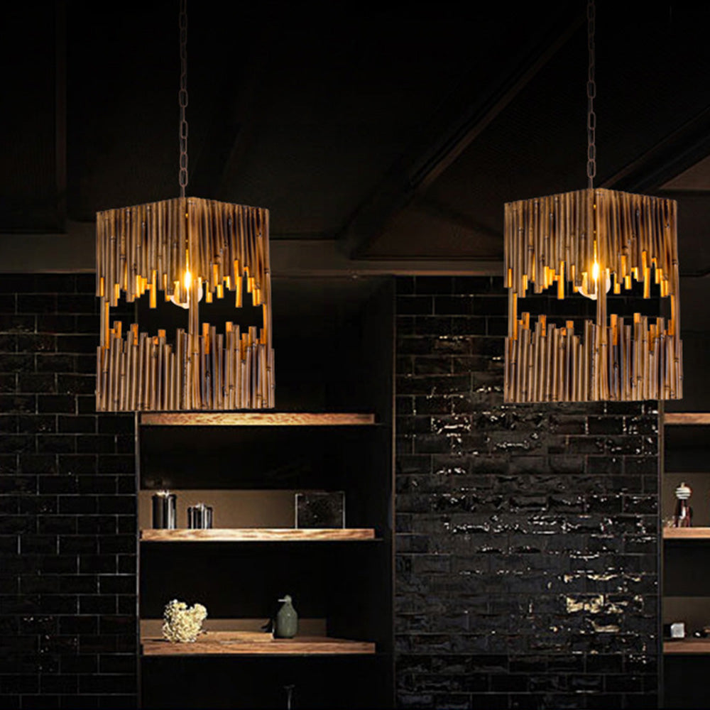 Rectangular Wood and Metal Pendant Lights