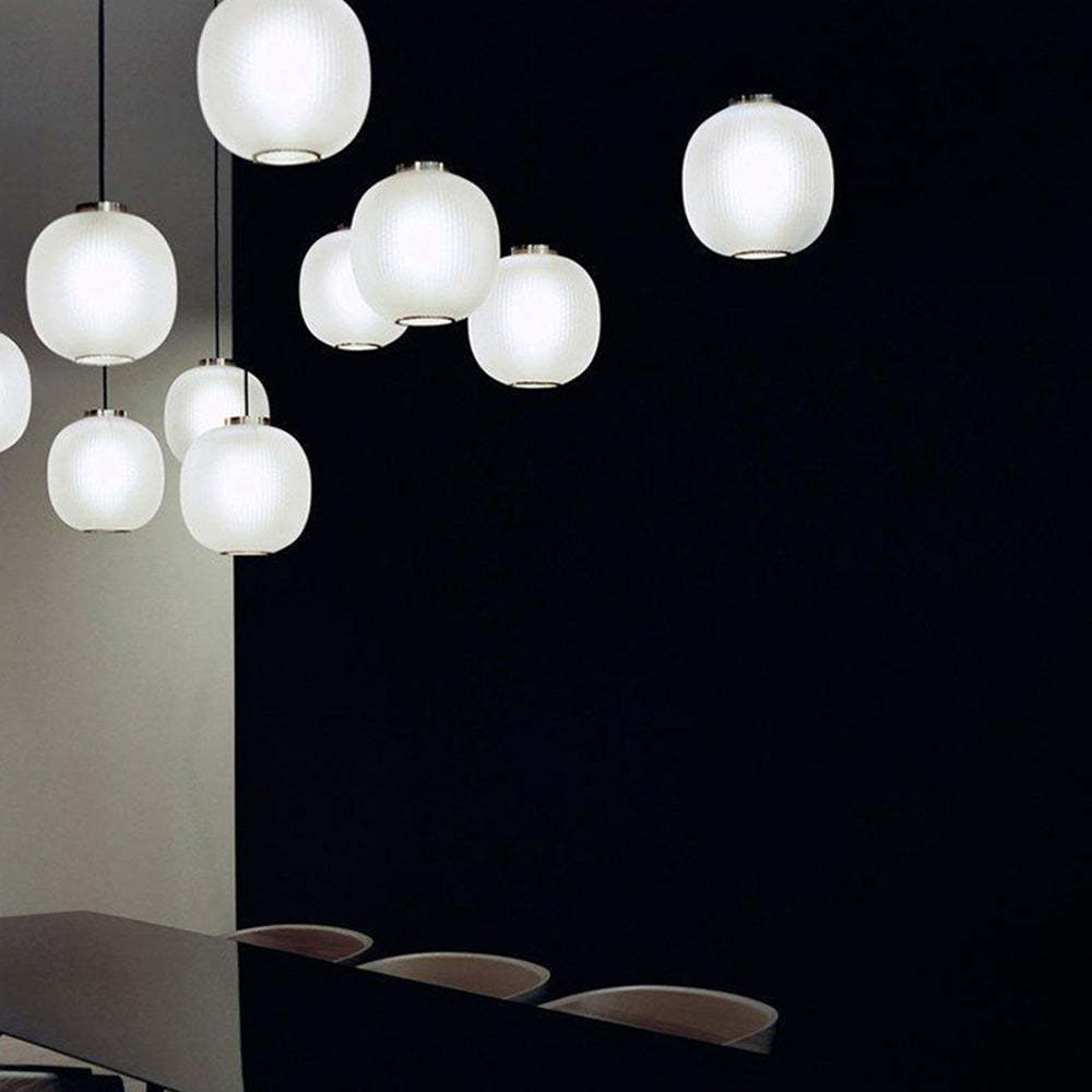 Hailie Frosted Glass Pendant Lights over dining table