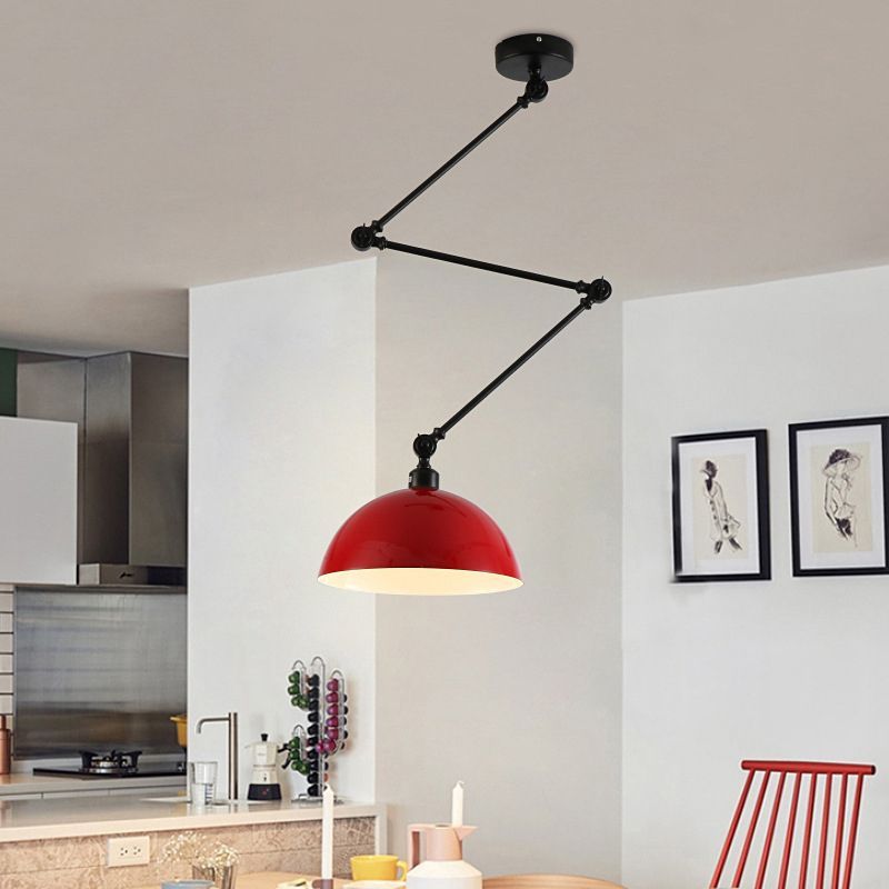 Red Minori Extendable Domed Pendant Light in Modern Kitchen
