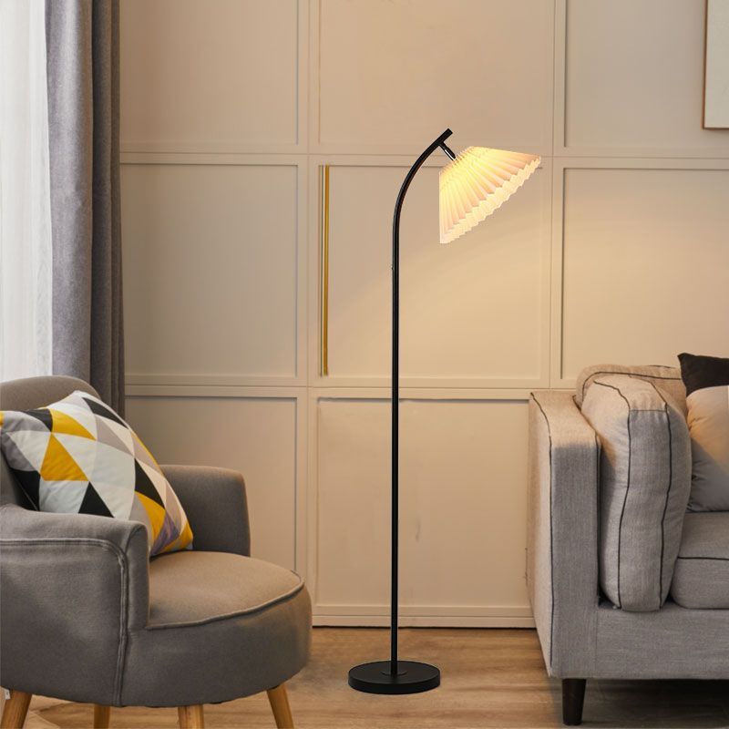 Modern floor lamp in living room, Ozawa style, fabric shade