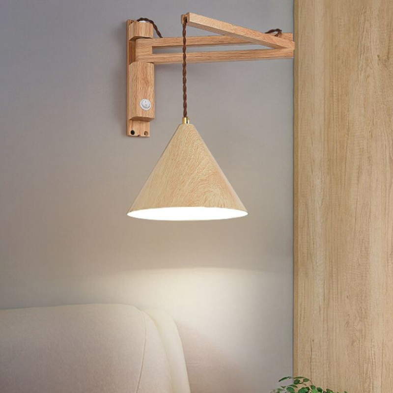 Modern wooden adjustable wall lamp, bedroom lighting