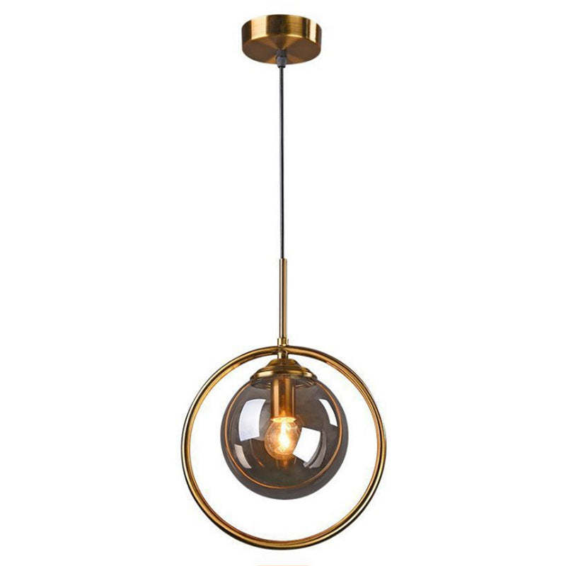 Hailie glass pendant. Luxury lighting with metal accent ring.