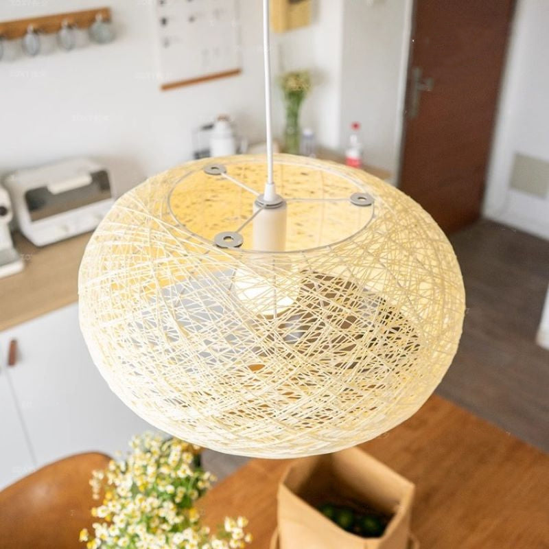 Rattan pendant light in a dining room or bedroom