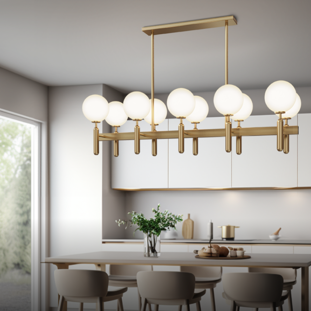 Marilyn pendant light in kitchen setting, glass and metal