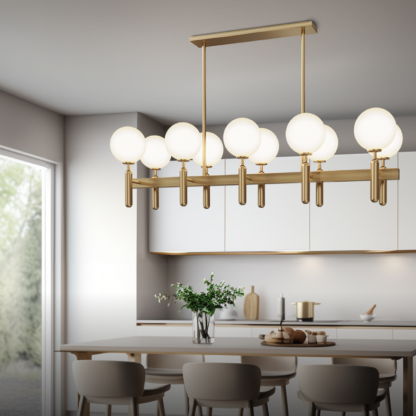 Marilyn pendant light in kitchen setting, glass and metal