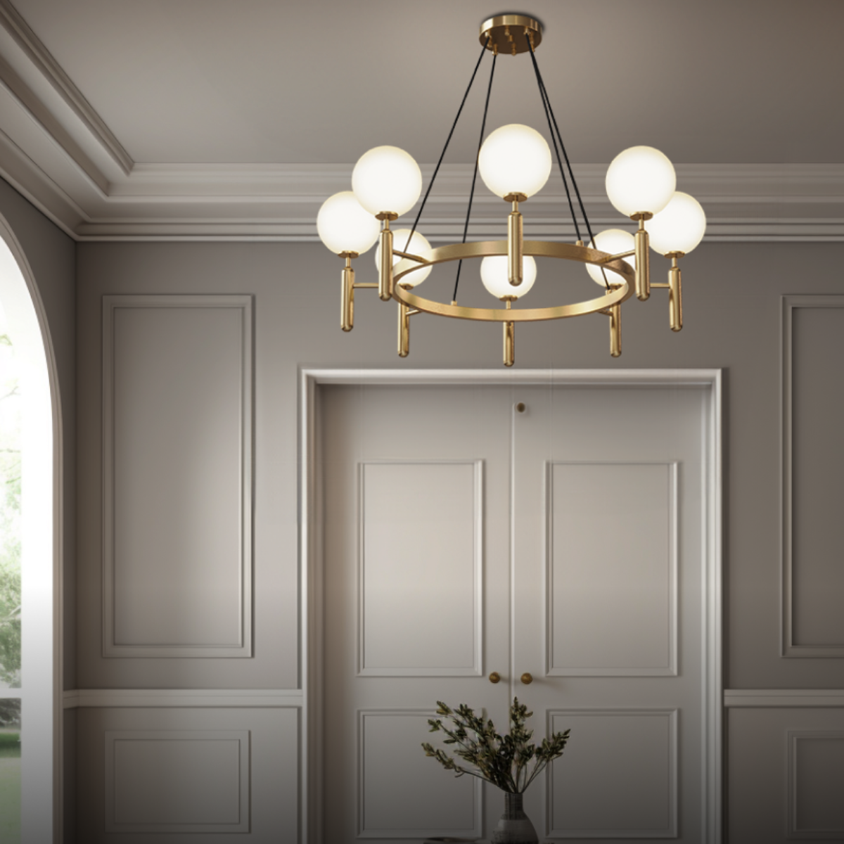 Marilyn gold pendant light in a modern interior, Lassola lighting