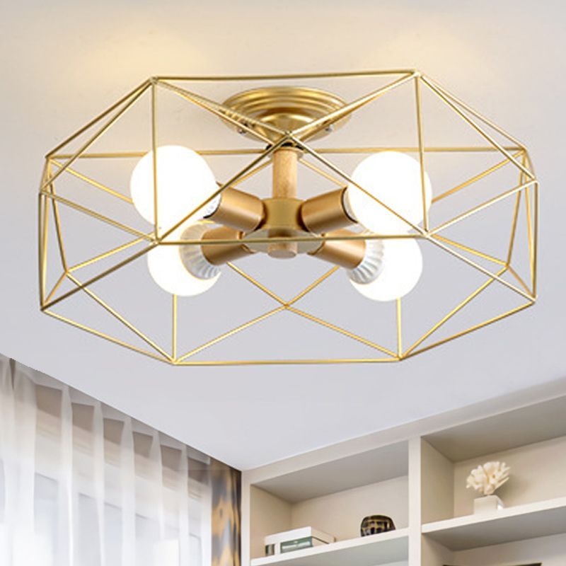 Gold geometric flush mount ceiling light, Cooley model
