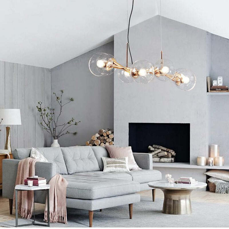 Valentina glass globe pendant light in modern living room. Valentina Modern Glass Globe Bubble Pendant Light Living Room