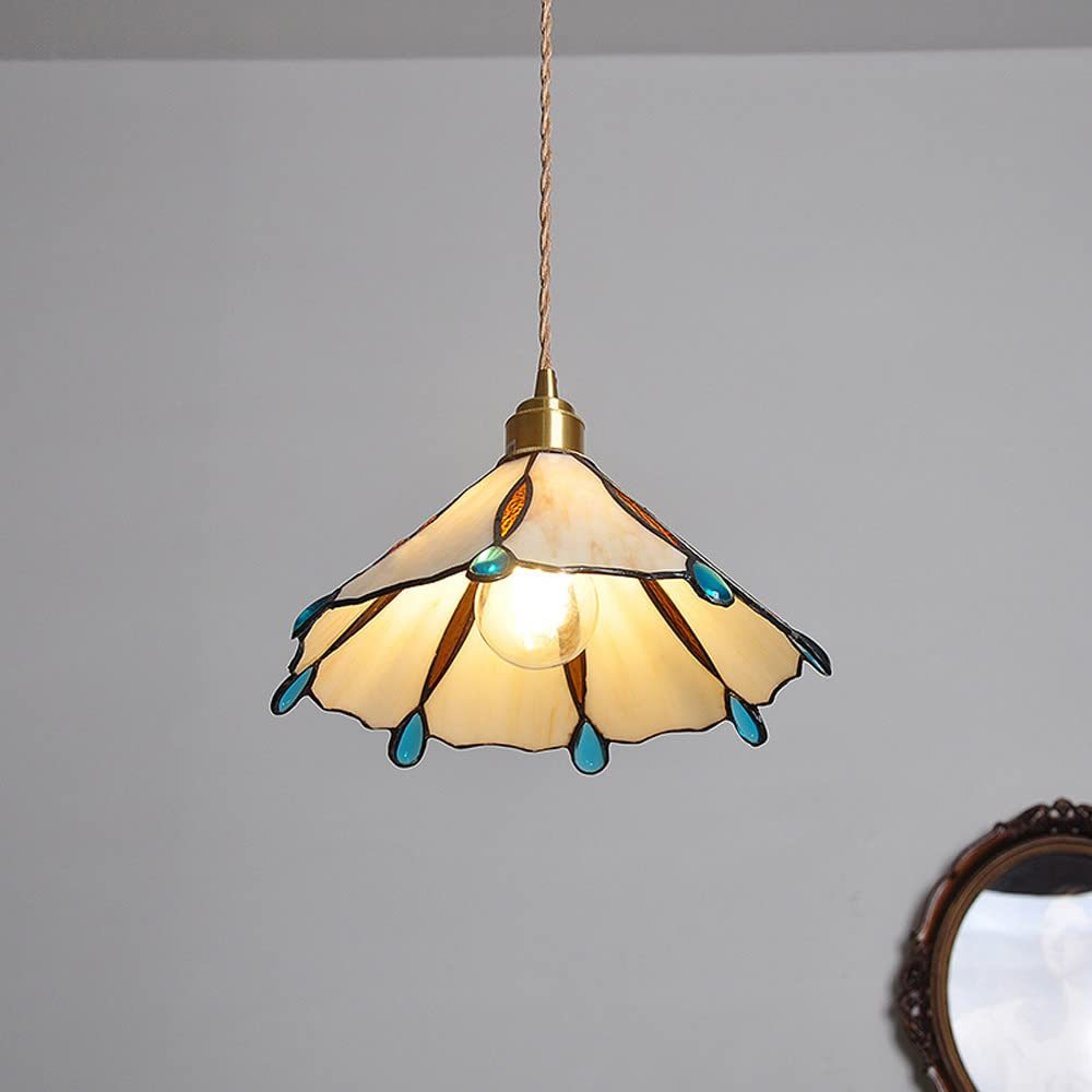 Eryn Vintage Pendant Light with Stained Glass Shade