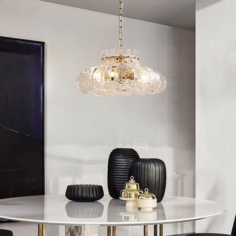 Bella Ice Glass Chandelier over Dining Table