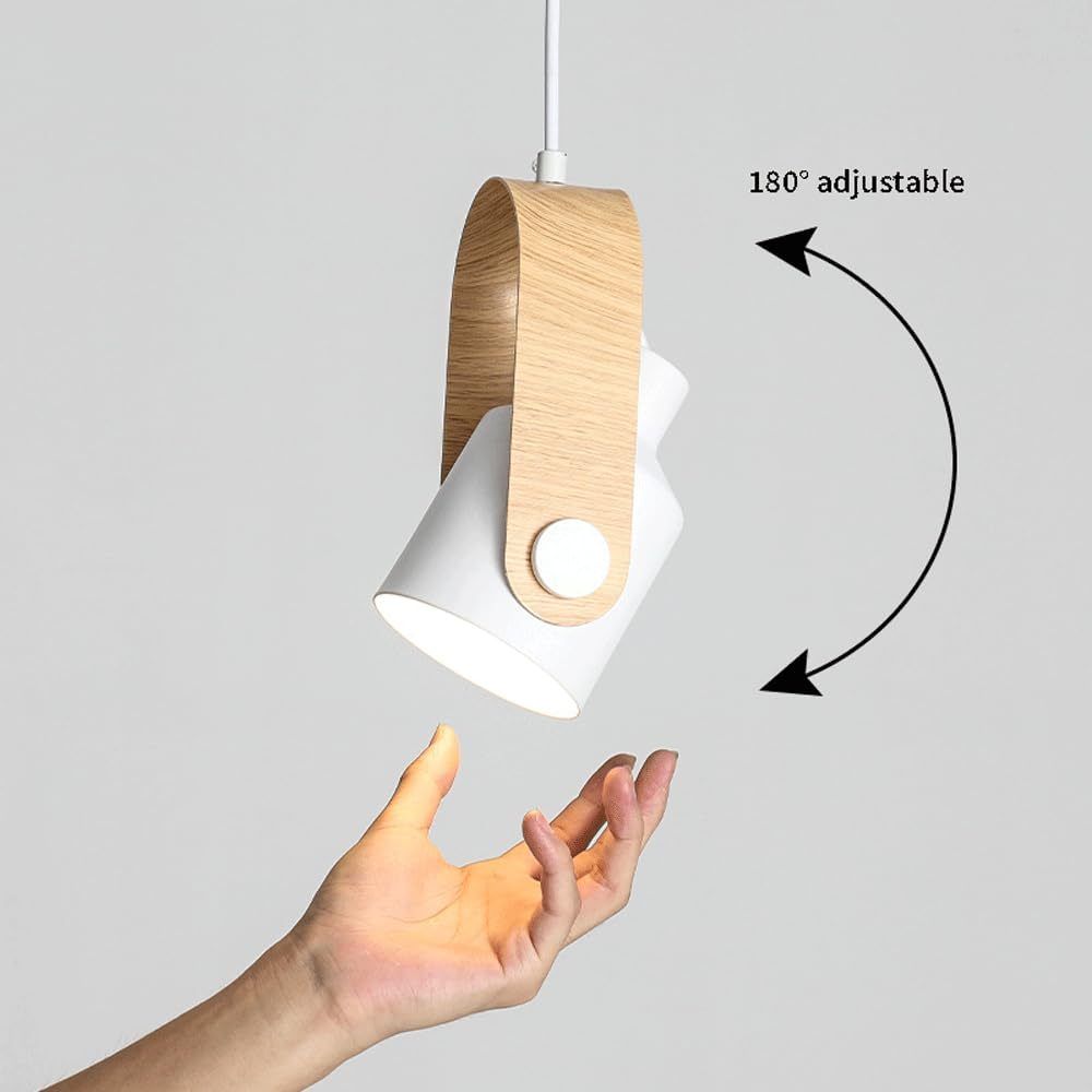 Morandi pendant light, adjustable spotlight with wood handle and warm light.