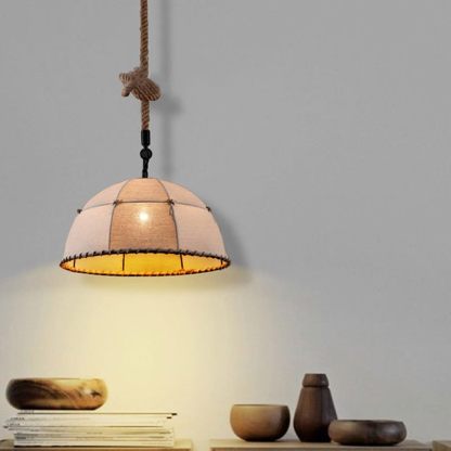 Renée Industrial Pendant Light with Rope and Cloth Shade
