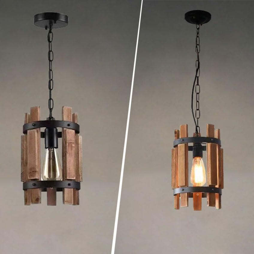 Austin Retro Pendant Light - Wood and Metal Design