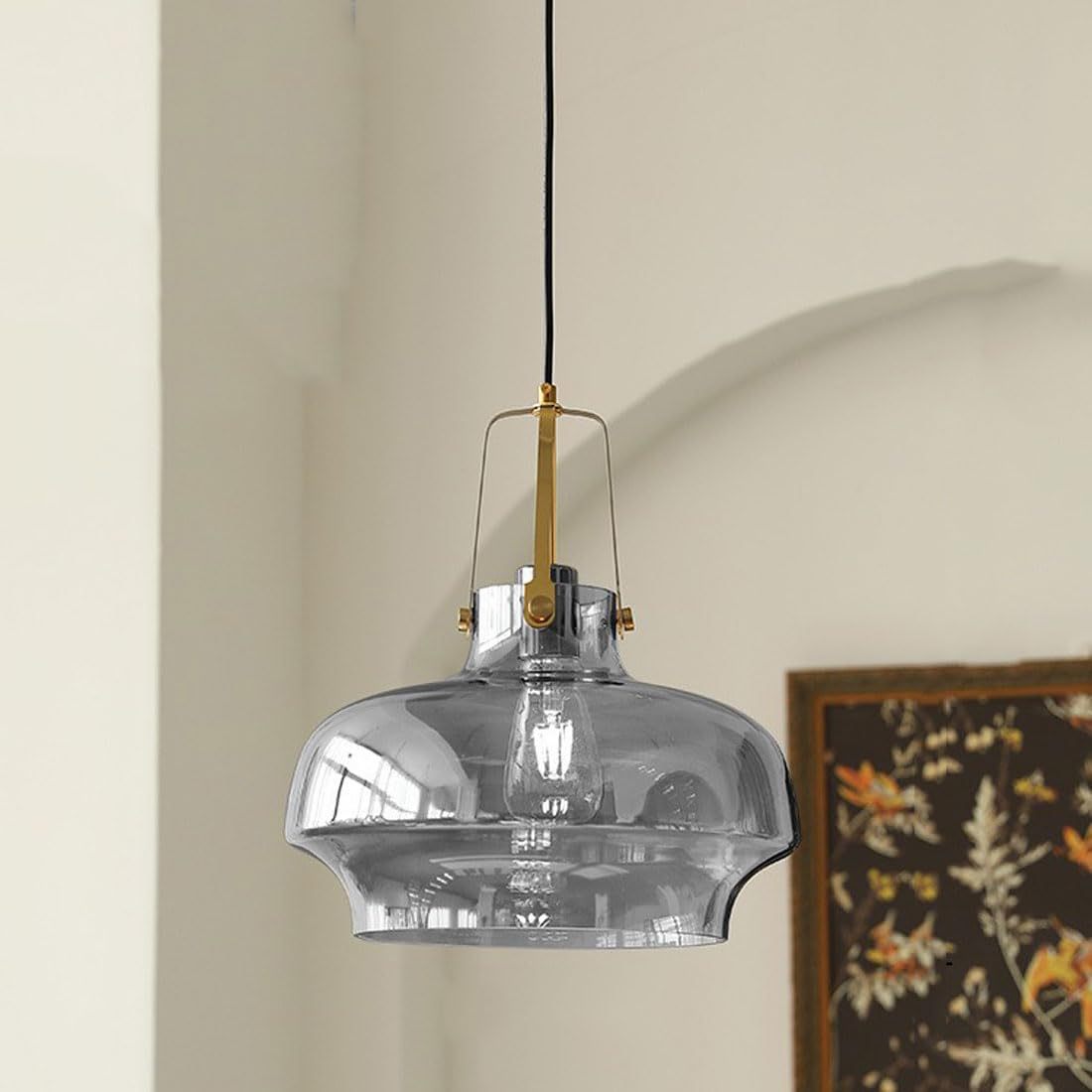 Hailie Modern Pendant Light with Smoke Grey Glass Shade