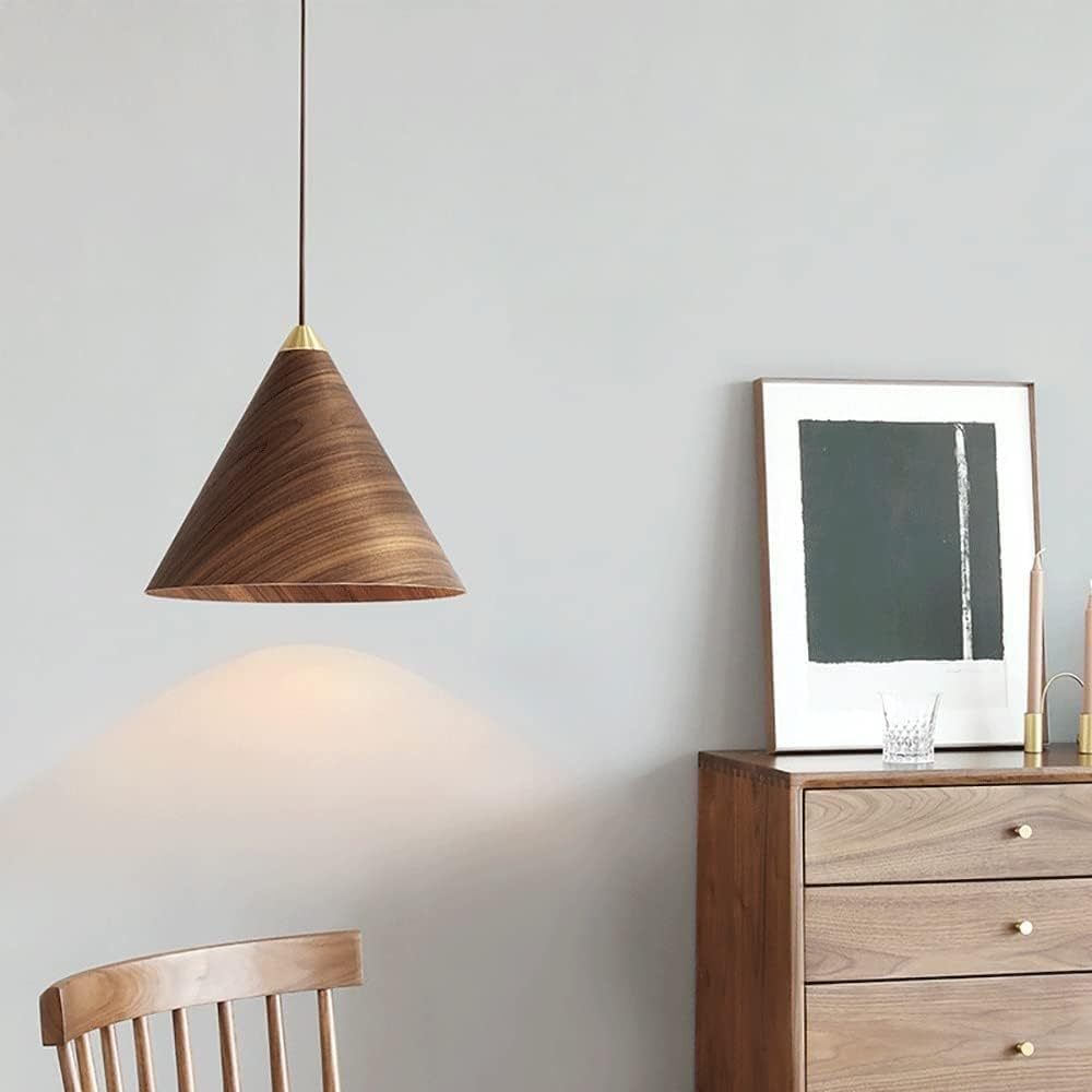 Hailie Walnut Pendant Light illuminating a room