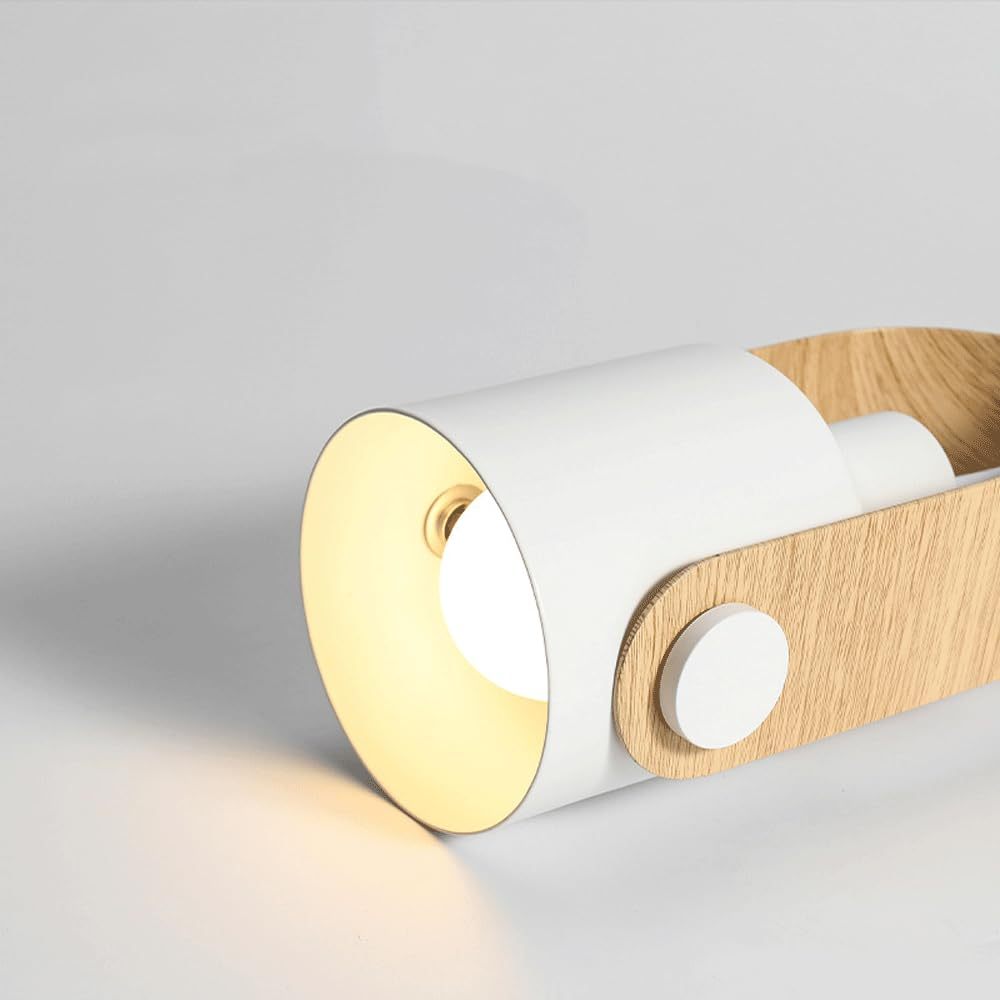 Morandi pendant light detail, white metal and wood accent