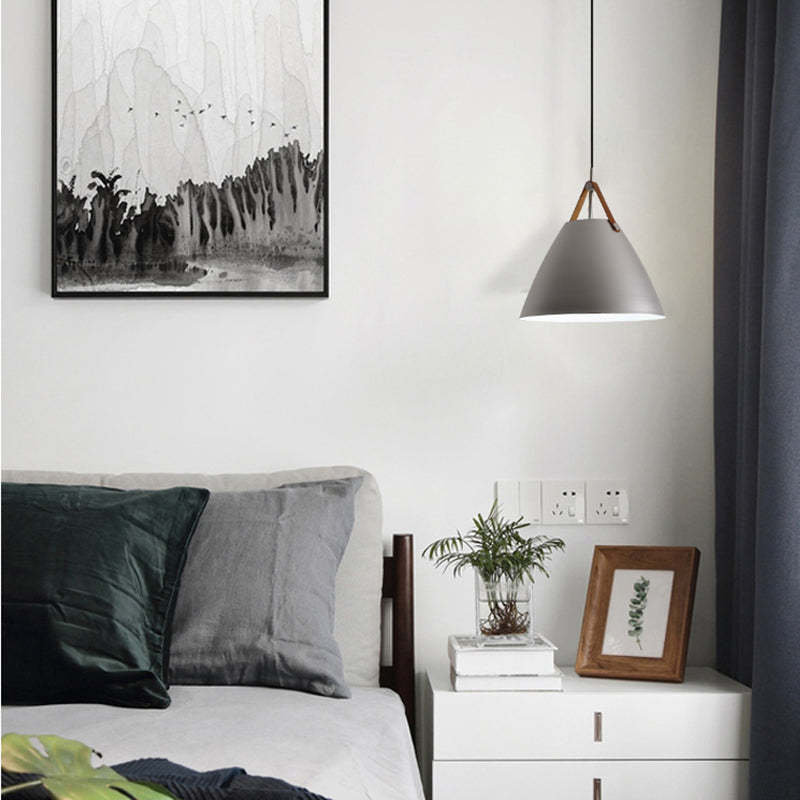 Gray Carins Pendant Light in Bedroom Setting. Modern lighting.