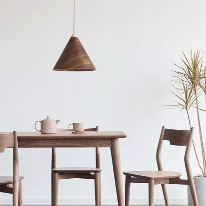 Hailie Walnut Pendant Light over dining table setting