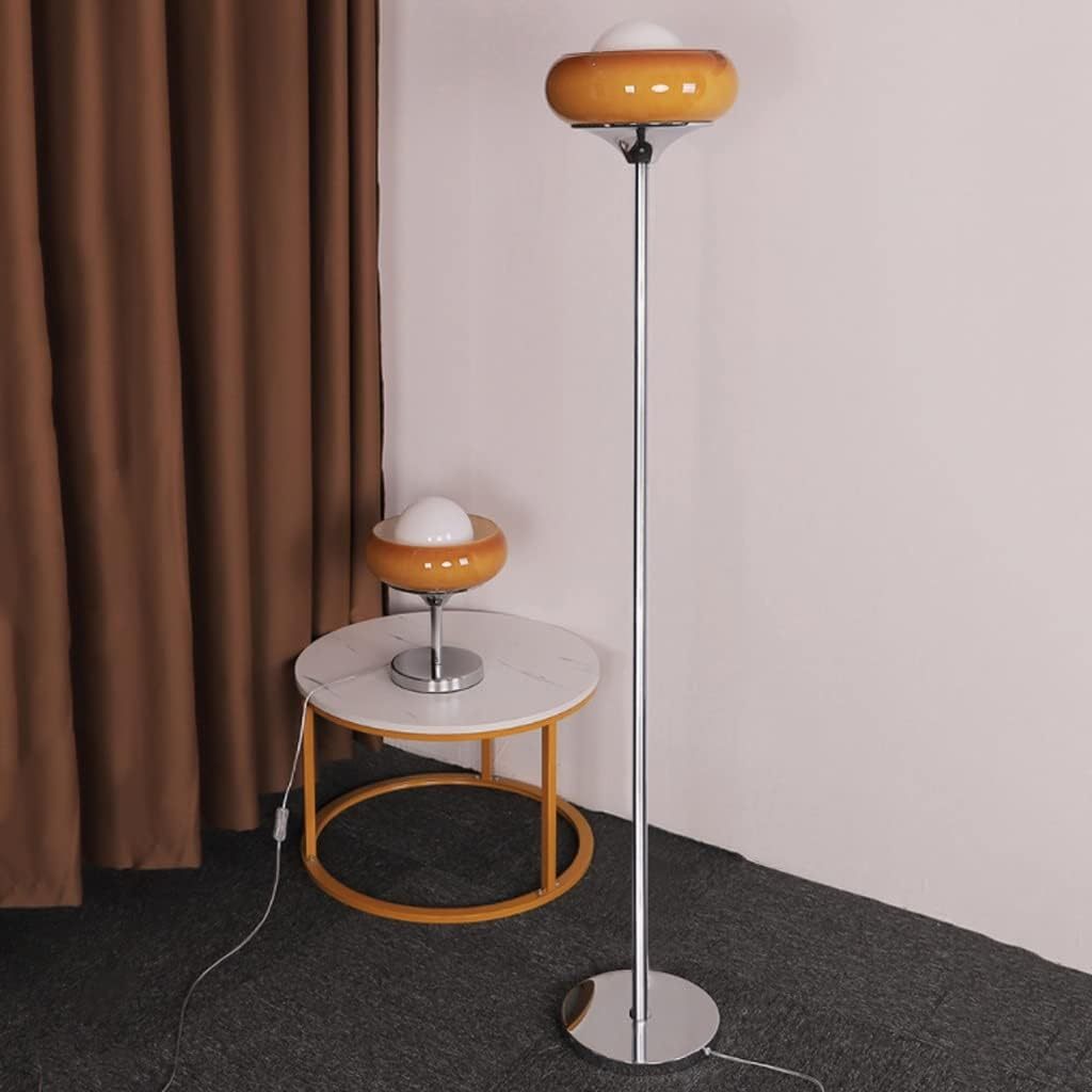 Morandi Modern Floor Lamp and Table Lamp Set - Orange Glass Shade