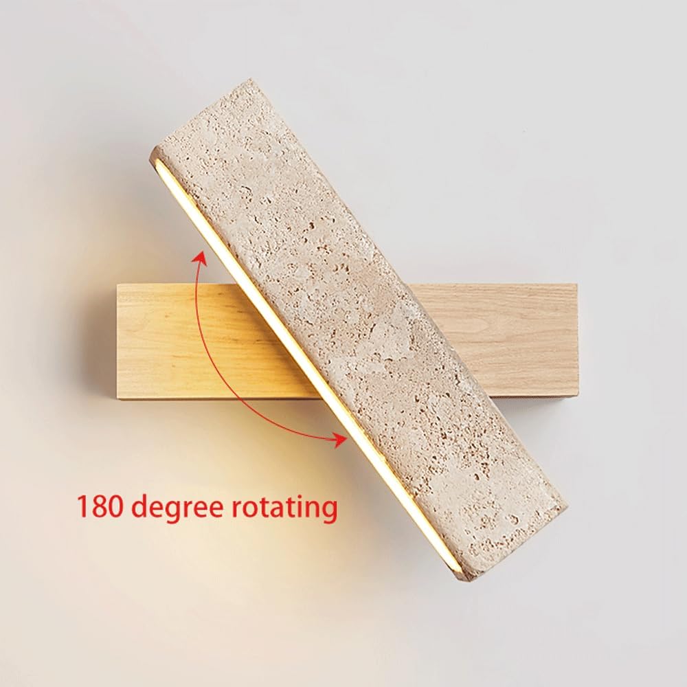Zaid Natural Travertine Wood Adjustable Minimalist Wall Lamp
