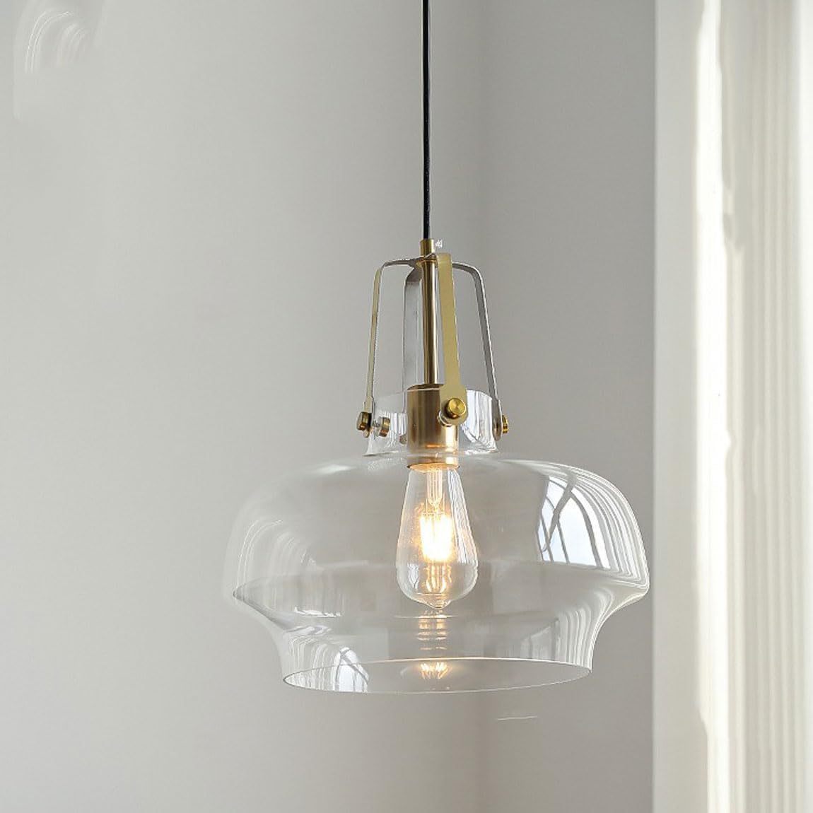 Clear Glass Hailie Pendant Light with Brass Accents