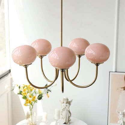 Pink Globe Chandelier: Retro Art Deco Light Fixture