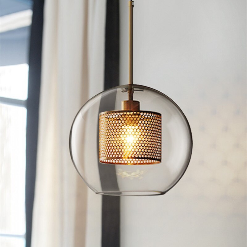 Golden pendant light with glass shade, Oneal design