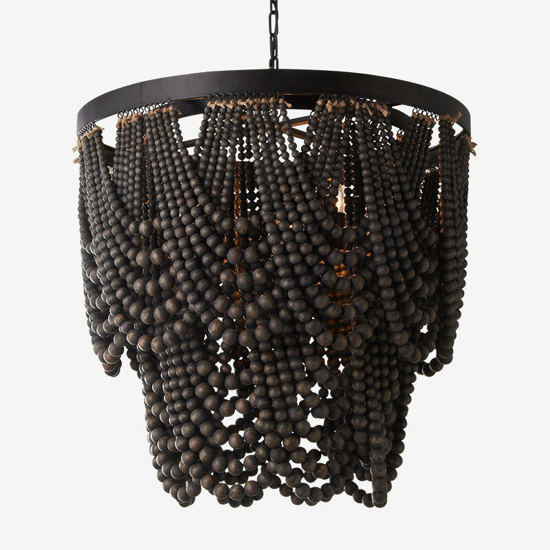 Alessio wood bead pendant light, rustic chandelier