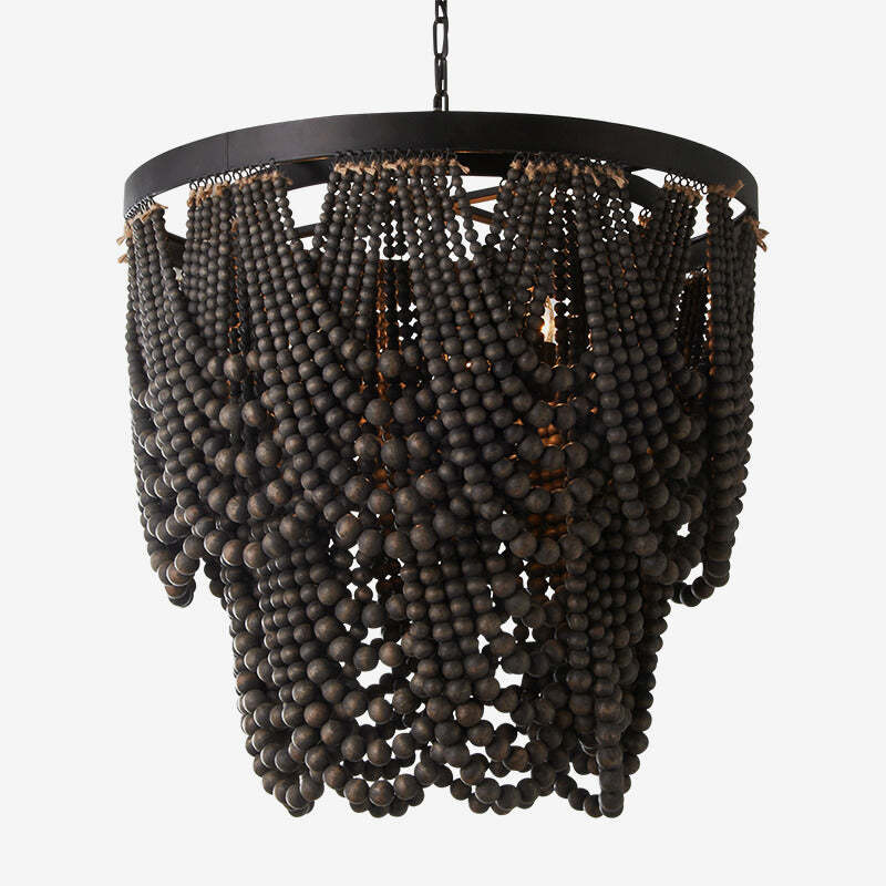 Alessio wood bead pendant light, rustic chandelier